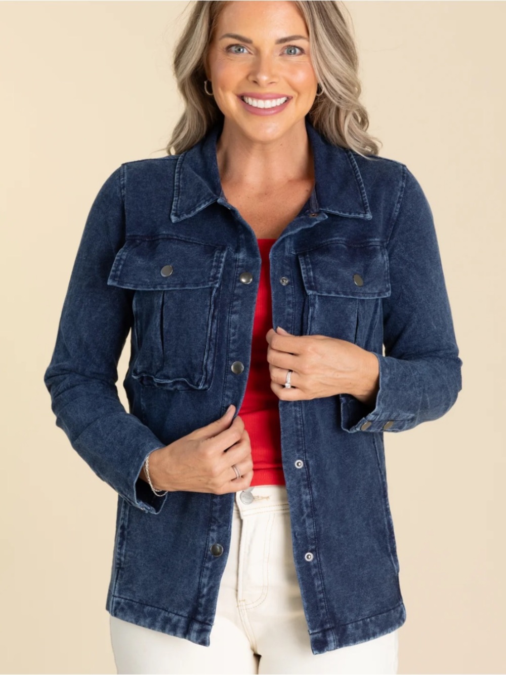 Mono B Denim Look Cotton Blend Mineral Washed Shacket
